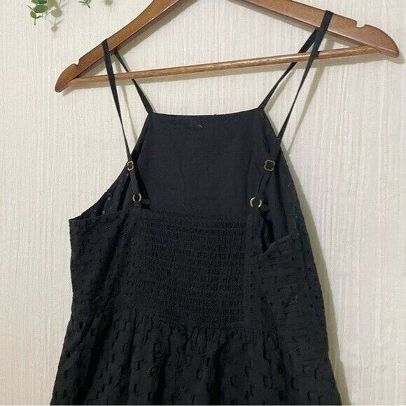 Loft Black Eyelet Midi Dress 2 Petite Cotton Tiered Adjustable Straps Summer - Picture 6 of 13